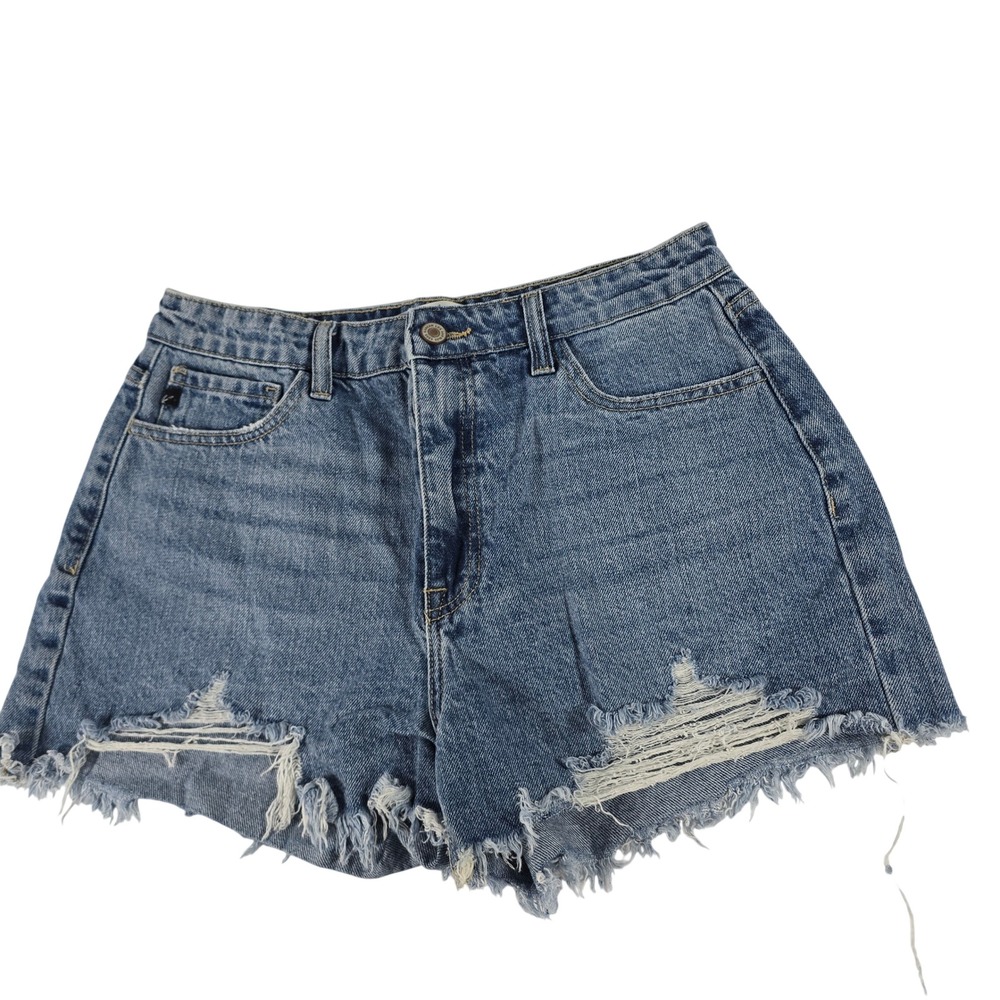 KanCan Women Distressed High Rise Denim Shorts Medium Wash KC9145M Size 29/11